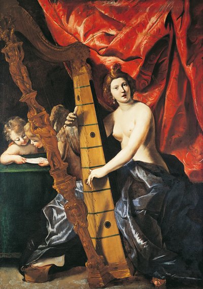 Venuše hrající na harfu, Alegorie hudby, Giovanni Lanfranco od Giovanni Lanfranco