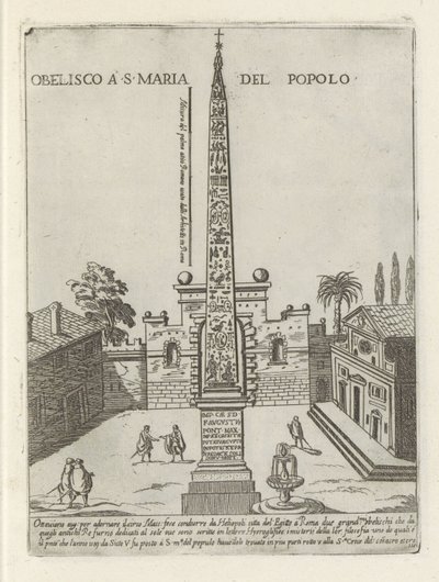 Egyptský obelisk Ramsese II na náměstí Piazza del Popolo v Římě Obelisco a S. Maria del Popolo (název na objektu) Moderní a starověké památky a budovy v Římě (název série) Ornamenti di fabriche antichi and moderni dell
