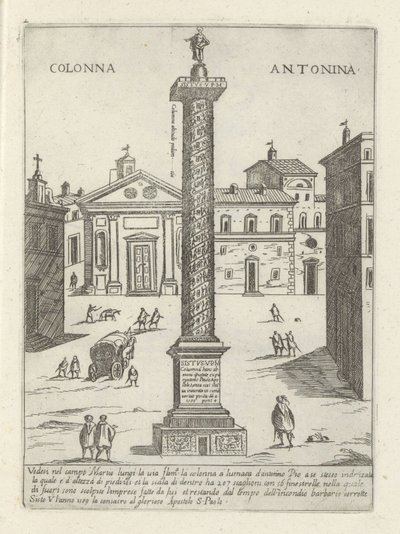 Sloup Marca Aurelia v Římě Colonna a S. Antonio (název na objektu) Moderní a starověké památky a budovy v Římě (název série) Ornamenti di fabriche antichi et moderni dell