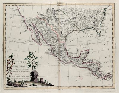 Mexiko nebo Nové Španělsko obsahující Nové Mexiko, Kalifornie s částí přilehlých zemí, od Toma IV z Nového Atlasu, vyryl G. Zuliani, 1785 od Giovanni Marco Pitteri