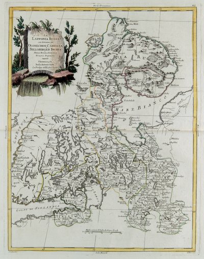 Ruské Laponsko s vládami Olonecholi, Carelia, Bielozero a Ingria v evropském Rusku, od Toma III z „Nového atlasu“, vyryl G. Zuliani od Giovanni Marco Pitteri