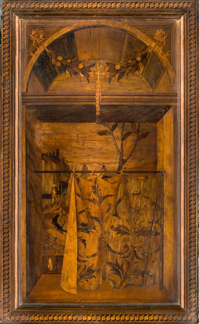 Lignaean Canonical Choir, intarzie Giovanni Maria Platina 1484, Superior Stall od Giovanni Maria Platina