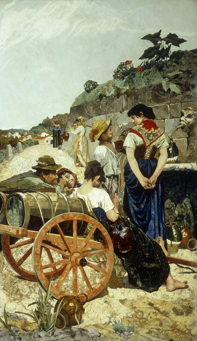 Scéna z italského trhu (mozaika) od Giovanni Montelatici