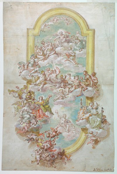 Kresba, Strop s Jupiterem, červen, 1718-30 od Giovanni Odazzi