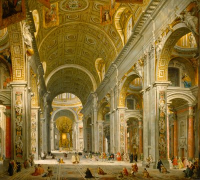 Interiér chrámu svatého Petra v Římě od Giovanni Paolo Panini