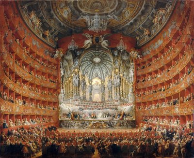 Hudební hostina pořádaná kardinálem de La Rochefoucauld v Teatro Argentina v Římě v roce 1747 od Giovanni Paolo Pannini