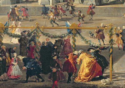 Příprava ohňostroje na římském náměstí Piazza Navona na oslavu narození dauphina, 1729 (detail 91023) od Giovanni Paolo Pannini