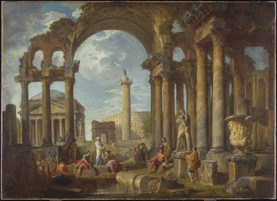 Capriccio římských ruin s Pantheonem, kolem roku 1755 od Giovanni Paolo Pannini