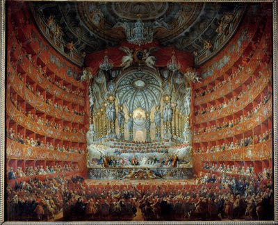 Koncert v divadle Argentina v Římě 15. července 1747 u příležitosti sňatku delfína Ludvíka de France (1729-1765), syna Ludvíka XV., s Marií Josefou Saskou. Obraz Giovanni Paolo Pannini (Panini) (1691-1765) od Giovanni Paolo Pannini