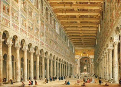 Interiér San Paolo Fuori le Mura, při pohledu směrem k oltáři od Giovanni Paolo Pannini