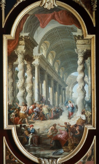 Ježíš ukamenován v chrámu, Giovanni Paolo Panini (1691-1765), obraz, Palác La Granja, Segovia, Španělsko. od Giovanni Paolo Pannini