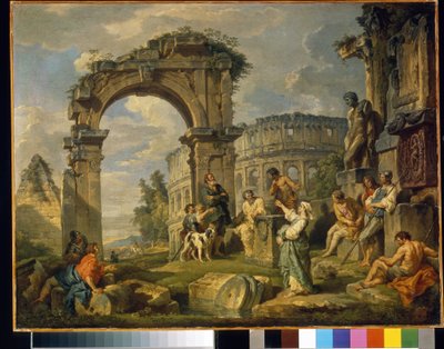 Sibyla z Cumae (Itálie) prorokuje narození Krista. (Kumská Sibyla prorokovala narození Krista). Obraz Giovanni paolo panini (nebo Pannini) (1691-1765), olej na plátně od Giovanni Paolo Pannini