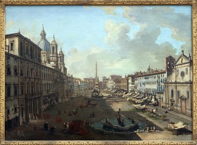 Piazza Navona (Piazza Navona) v Římě s Neptunovou fontánou v popředí, Olejomalba na plátně od Giovanniho Paola Panniniho (Panini) (1691-1765). Fotografie, KIM Youngtae, Nantes, Musee des Beaux Art de Nantes. od Giovanni Paolo Pannini