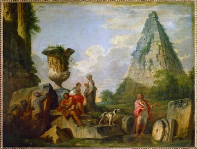 Starověké ruiny s pyramidou Gaia Cestia ... od Giovanni Paolo Pannini or Panini