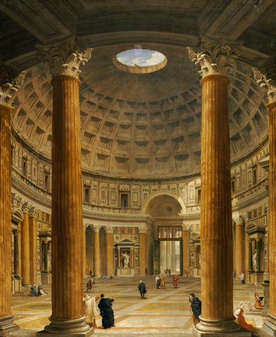 Interiér Pantheonu, Řím, při pohledu na sever od hlavního oltáře ke vchodu, 1732 od Giovanni Paolo Pannini
