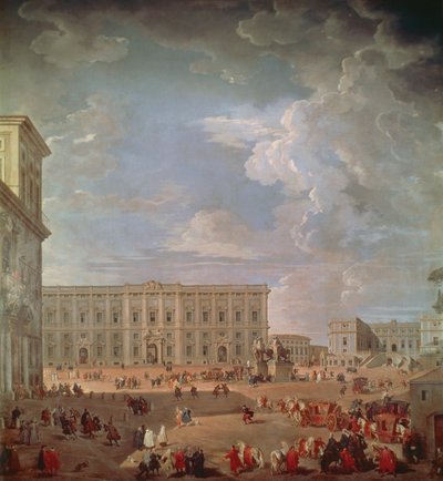 Pohled na Quirinale a Piazza di Monte Cavallo, Giovanni Paolo Pannini (1691-1765), olej na plátně, 270x254 cm od Giovanni Paolo Pannini
