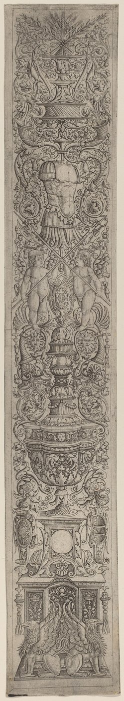 Ornament Panel: Griffins a dva Cupids překračující halapartny od Giovanni Pietro Birago and Zoan Andrea