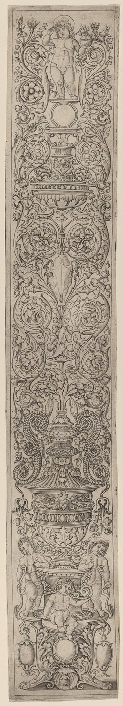 Ornament Panel: Tři děti troubí na rohy od Giovanni Pietro Birago and Zoan Andrea