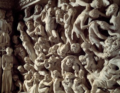 Detail reliéfů Židle realizovaný Giovanni Pisano (1248-1314): the damns (Detail reliéfů mramorové kazatelny) 1302-1311 Cathedrale de Pisa (Duomo di Pisa), Itálie od Giovanni Pisano
