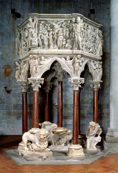 Šestihranná kazatelna s dramatickými reliéfy, cca 1297 (mramor) od Giovanni Pisano