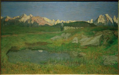 Alpská krajina při západu slunce od Giovanni Segantini