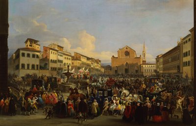 Piazza Santa Croce ve Florencii během karnevalu od Giovanni Signorini