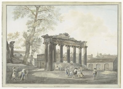 Pohled na Saturnův chrám v Římě Le Temple de la Concorde (název na objektu) Pohledy na Řím a okolí (název série) od Giovanni Volpato