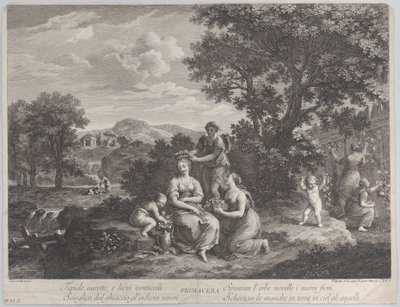 Primavera, skupina žen, které sbírají květiny a vyrábějí z nich koruny, ca. 1764. od Giovanni Volpato