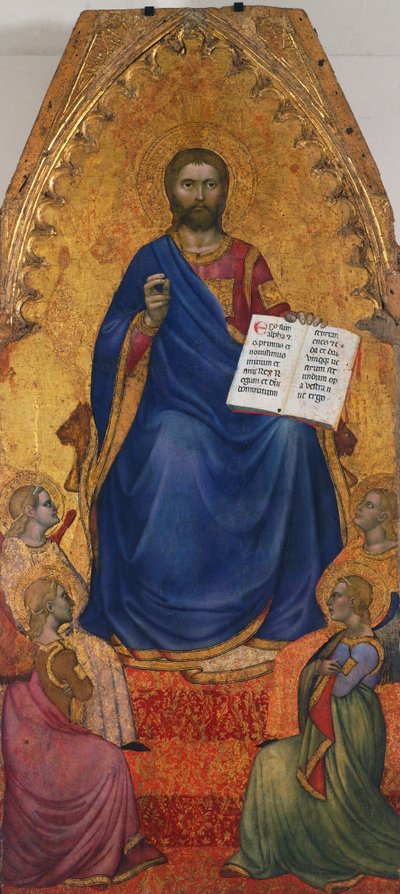 Trůnící Kristus uctívaný anděly, Giovanni da Milano (aktivní v letech 1346 až 1369), tempera a zlato na panelu od Giovanni da Milano