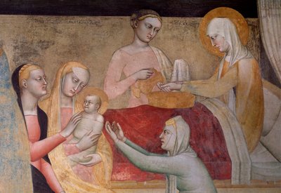 Život Panny Marie: narození Marie, detail (Freska od Giovanni da Milano