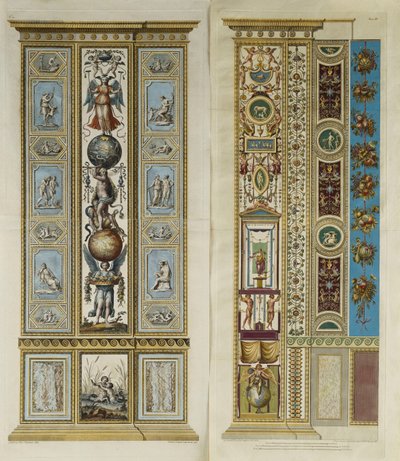 Arabeska dekorace ve vatikánské lodžii (barevná rytina) od Giovanni da Udine (after)