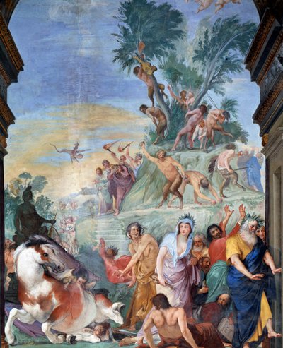 Múzy a básníci loví Parnas (múzy a básníci vyhnaní z Parnasu) Detail fresky od Giovanni da San Giovanni (1592-1636) 1634-1642 Museo degli argenti, Palazzo Pitti, Florencie od Giovanni da San Giovanni