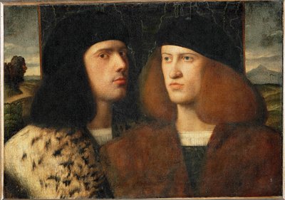 Dva mladí muži, pravděpodobně Giovanni a Gentile Belliniovi, se ... od Giovanni de Busi Cariani