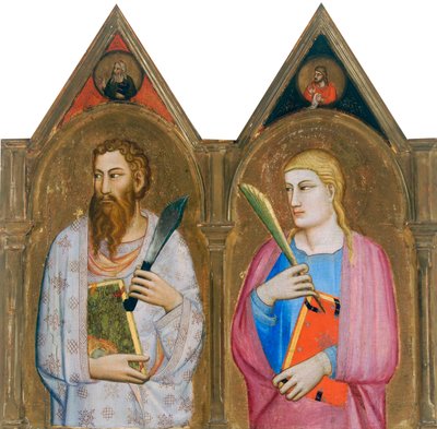 Svatý Bartoloměj a svatý Jan Evangelista (pravé desky triptychu) (tempera a plátkové zlato na desce) od Giovanni del (follower of) Biondo