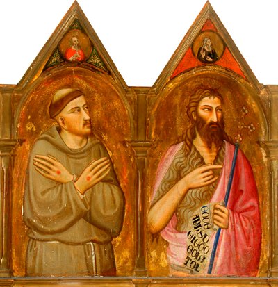 Svatý František a Jan Křtitel (levé panely triptychu) (tempera a plátkové zlato na panelu) od Giovanni del (follower of) Biondo