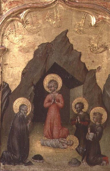 Klanění dítěte Pannou Marií, svatým Josefem a dvěma světci od Giovanni di Paolo di Grazia