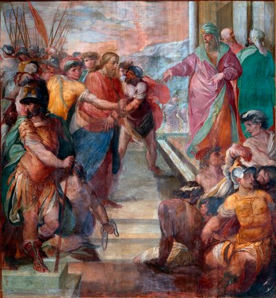 Kristus je veden před Kaifem Detail jedné z fresek Umučení Krista od Girolama Masseiho (1540-1614) 1594-1600 Řím, Santa Prassede od Girolamo Massel