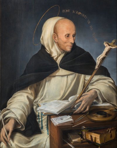 Portrét mnicha oblečeného jako sv. Tomáš Akvinský od Girolamo Mazzola Bedoli