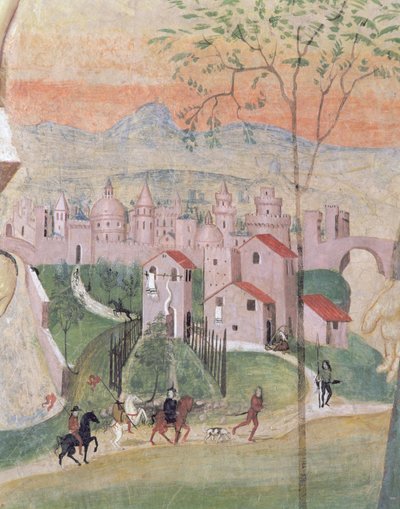 Pohled na město Prato, detail z Ukřižování, z Kapituly, 1509 od Girolamo Ristori