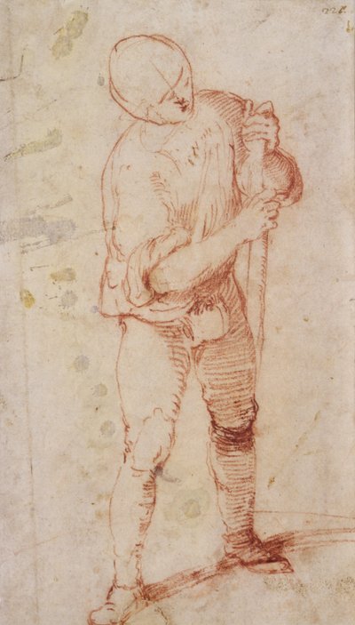 Stojící muž držící hůl (křída na papíře) od Girolamo Romanino