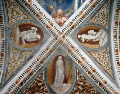 Mozaikové výklenky a sochy, Detail fresek od Girolama Romanina (cca 1484-po 1559), na objednávku Bernarda Clesia od Girolamo Romanino