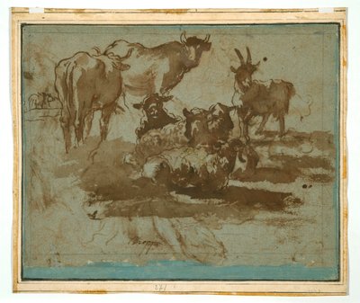 Jupiter, Juno a Io (recto); Studie na zvířatech (na druhou stranu) od Girolamo Troppa