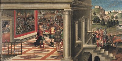 Scény z Orlando Furioso (detail) (olej na plátně položeném na panelu) od Girolamo da Santacroce