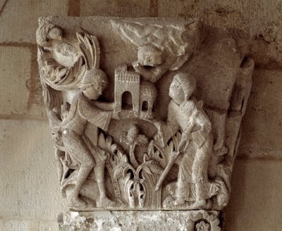 Prezentace modelu kostela (vyřezávaná hlavice) od Gislebertus