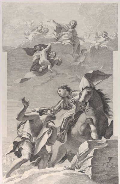 Svatý Martin na koni dává svůj plášť žebrákovi..., 1760-1800. od Giuliano Traballesi