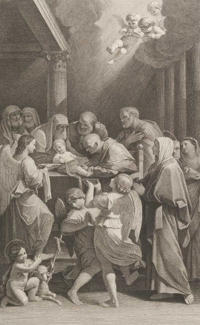 Obřízka Krista, skupina mužů, žen a andělů, kteří ho obklopovali,..., ca. 1760-1800. od Giuliano Traballesi