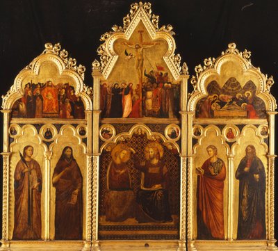Oltářní obraz ve třech částech: Střed: Korunovace Panny Marie od Giuliano da Rimini