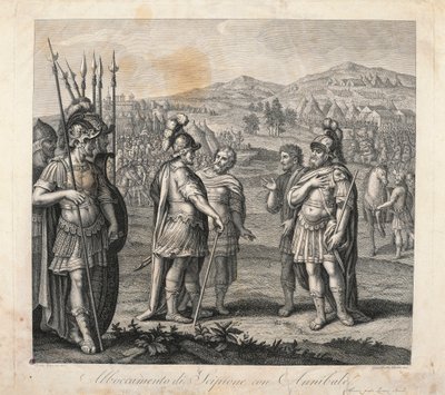 Setkání Hannibala a Scipia během punských válek (lept) od Giulio (after) Romano