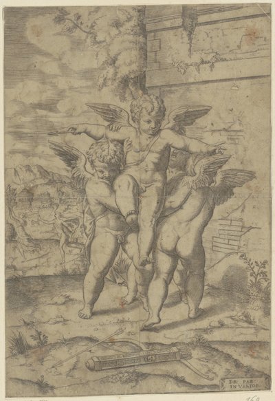 Amor a tři putti od Giulio Bonasone (attributed to)