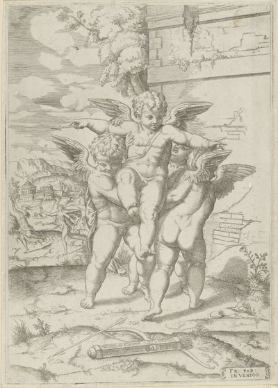 Amor a tři putti od Giulio Bonasone (attributed to)